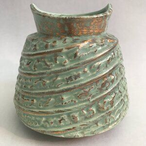 Mid 20th Century Mid-Century Brutalist-Style Short Vase in Seafoam Green & gold